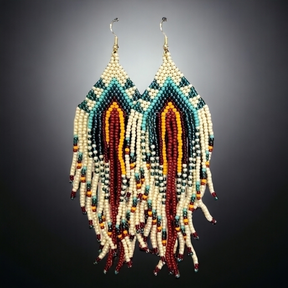 Hand Beaded Boho earrings NWT - Picture 1 of 3